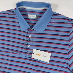 KJUS Men Luis Multi Stripe Golf Performance Polo Shirt Blue Red Size 54 XL